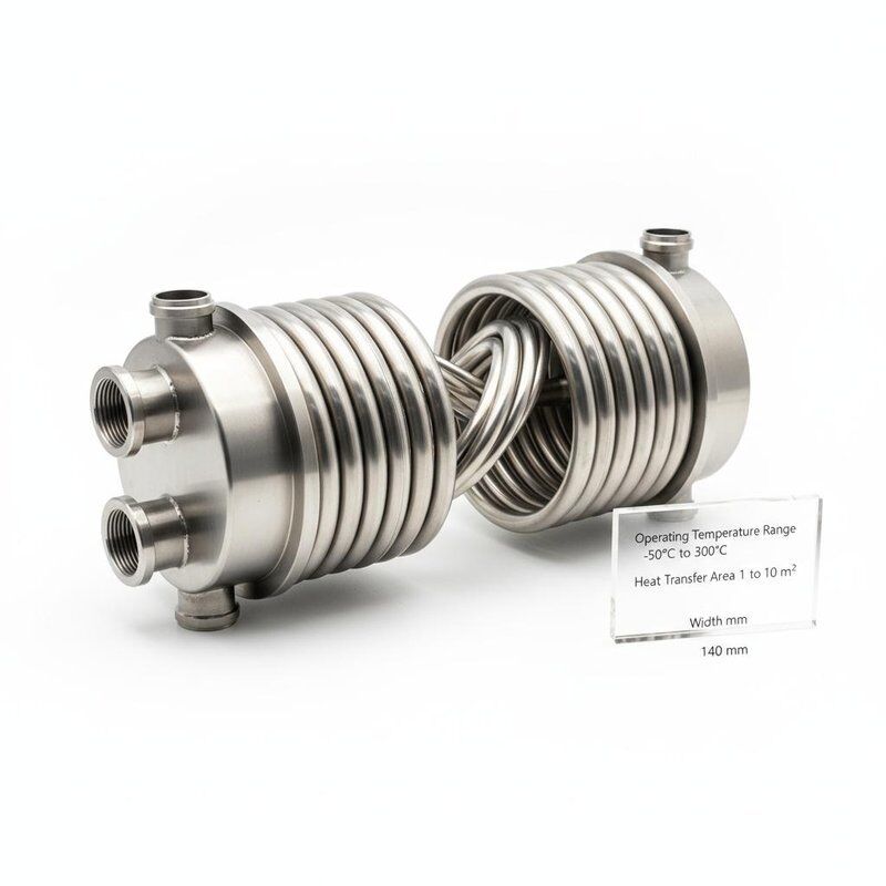 Scambiatore di calore coassiale con temperatura di esercizio compresa tra -50°C e 300°C e area di trasferimento di calore da 1 a 10 metri quadrati in larghezza compatta di 140 mm